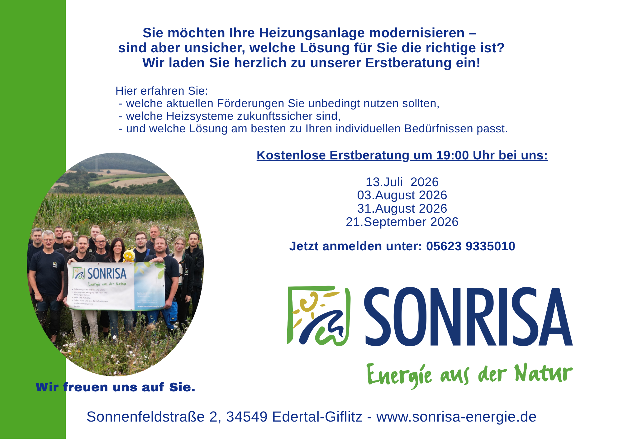 Einladung zum kostenlosen Erstberatungsabend der Sonrisa Energietechnik für die Modernisierung von Heizungsanlagen